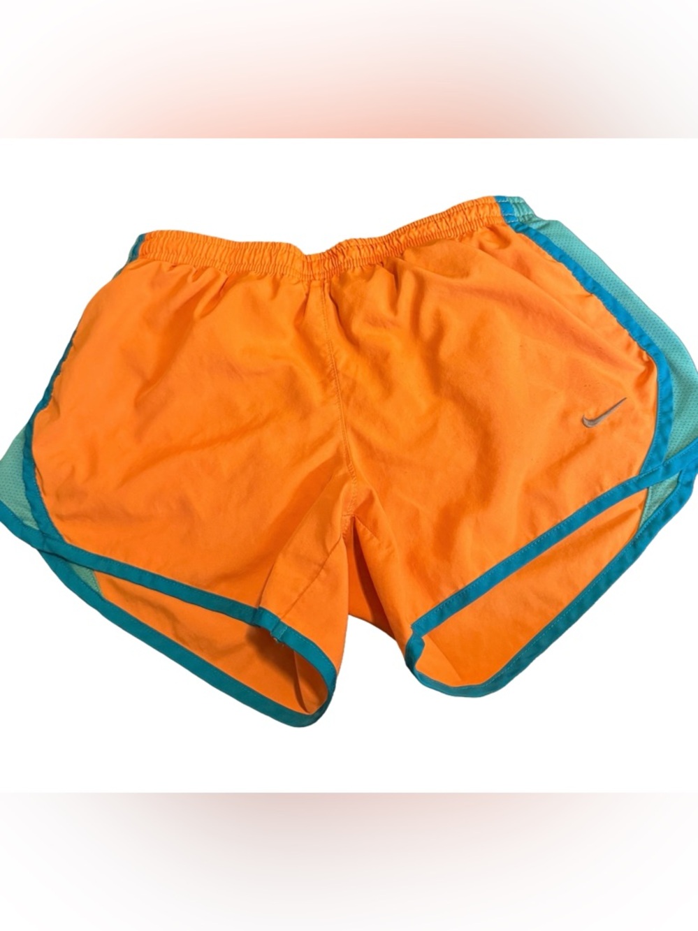 Nike Women’s Medium Orange Dri Fit Running Shorts with Teal Accents